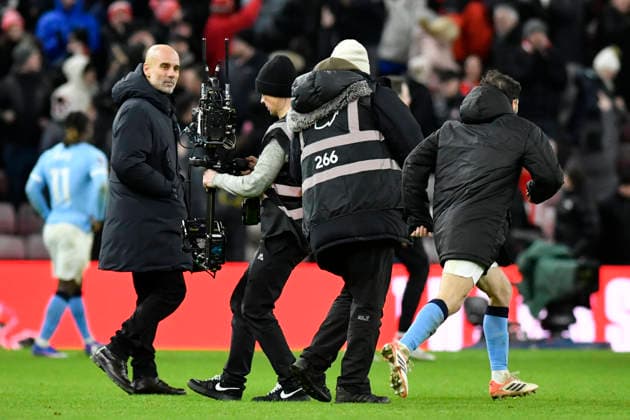 Sunderland v Manchester City, Premier League Pep Guardiola of Manchester City smiles at steady cam during the Sunderland v Manchester City Premier League match at the Stadium of Light, Sunderland, England on 1 January 2026 Credit: Connor McMain Every Second Media Editorial use only. All images are copyright Every Second Media Limited. No images may be reproduced without prior permission. All rights reserved. Premier League and Football League images are subject to licensing agreements with Football DataCo Limited. see https: www.football-dataco.com Copyright: xIMAGO EveryxSecondxMediax ESM-1729-0039 ConnorxMcMainx xEveryxSecondxMediax
