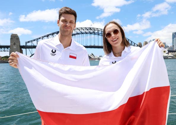 January 2, 2026, Sydney, New South Wales, Australia: Polish tennis players IGA SWIATEK and HUBERT HURKACZ during photo session on the boat in Sydney Harbour Bridge before tennis tournament United Cup, Sydney, Australia. Sydney Australia - ZUMAc278 20260102_zsp_c278_010 Copyright: xMarcinxCholewinskix