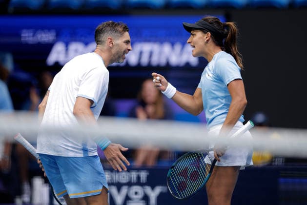 TENNIS UNITED CUP PERTH, Maria Lourdes Carle and Guido Andreozzi of Argentina celebrate a point against Yvonne Cavalle-Reimers and Inigo Cervantes of Spain during United Cup 2026 day one match between Argentina v Spain doubles at RAC Arena in Perth, Friday, January 2, 2026. ( NO ARCHIVING, EDITORIAL USE ONLY PERTH WESTERN AUSTRALIA AUSTRALIA  Copyright: xRICHARDxWAINWRIGHTx 20260102125847001910