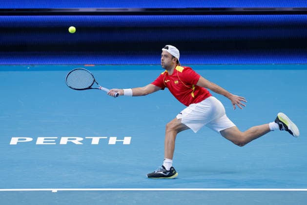 TENNIS UNITED CUP PERTH, Inigo Cervantes of Spain in action during the United Cup 2026 day one doubles match between Argentina v Spain at RAC Arena in Perth, Friday, January 2, 2026. ( NO ARCHIVING, EDITORIAL USE ONLY PERTH WESTERN AUSTRALIA AUSTRALIA  Copyright: xRICHARDxWAINWRIGHTx 20260102137144444520