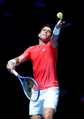 (260102) -- PERTH, Jan. 2, 2026 -- Jaume Munar of Spain serves during the men s singles match against Sebastian Baez of Argentina in the Group A round robin match between Spain and Argentina at the 2026 United Cup tennis tournament in Perth, Australia, Jan. 2, 2026. (Photo by Xinhua) (SP)AUSTRALIA-PERTH-TENNIS-UNITED CUP-ESP VS ARG ZhouxDan 