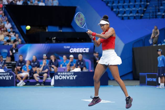 TENNIS UNITED CUP PERTH, Naomi Osaka of Japan in action against Maria Sakkari of Greece during the United Cup day one match between Greece and Japan at RAC Arena in Perth, Friday, January 2, 2026. ( NO ARCHIVING, EDITORIAL USE ONLY PERTH WESTERN AUSTRALIA AUSTRALIA  Copyright: xRICHARDxWAINWRIGHTx 20260102159745984516