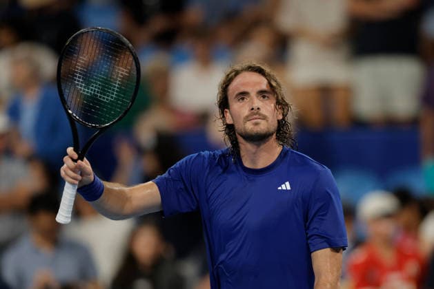 TENNIS UNITED CUP PERTH, Stefanos Tsitsipas of Greece celebrates after winning against Shintaro Mochizuki of Japan during the United Cup day one match between Greece and Japan at RAC Arena in Perth, Friday, January 2, 2026. ( NO ARCHIVING, EDITORIAL USE ONLY PERTH WESTERN AUSTRALIA AUSTRALIA  Copyright: xRICHARDxWAINWRIGHTx 20260102161847069836