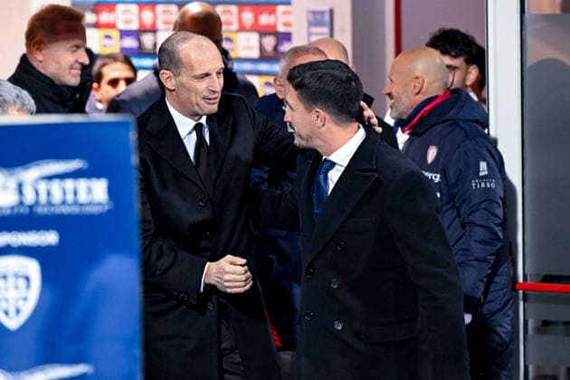 Cagliari s coach Fabio Pisacane and AC Milan s coach Massimiliano Allegri prior the Serie A soccer match between Cagliari Calcio and AC Milan at the Unipol Domus in Cagliari, Sardinia - Friday, 2nd January 2026. - Soccer  Copyright: xGianlucaxZuddas LaPressex
