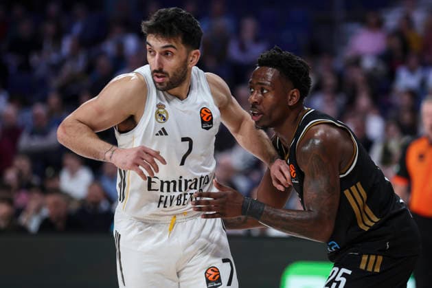 January 2, 2026, Madrid, Madrid, Spain: Facundo Campazzo of Real Madrid and Mckinley Wright IV of Dubai Basketball in action during the Turkish Airlines EuroLeague Regular Season Round 19 match between Real Madrid and Dubai Basketball at Movistar Arena on January 02 2026, in Madrid, Spain. Madrid Spain - ZUMAa181 20260102_zaa_a181_160 Copyright: xIrinaxR.xHipolitox