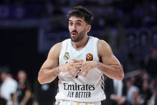 January 2, 2026, Madrid, Madrid, Spain: Facundo Campazzo of Real Madrid gestures during the Turkish Airlines EuroLeague Regular Season Round 19 match between Real Madrid and Dubai Basketball at Movistar Arena on January 02 2026, in Madrid, Spain. Madrid Spain - ZUMAa181 20260102_zaa_a181_212 Copyright: xIrinaxR.xHipolitox