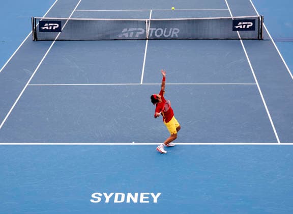 (260103) -- SYNDEY, Jan. 3, 2026 -- Zhang Zhizhen of China serves during the men s singles match against Zizou Bergs of Belgium in the Group B round robin match between China and Belgium at the 2026 United Cup tennis tournament in Sydney, Australia, Jan. 3, 2026. ) (SP)AUSTRALIA-SYNDEY-TENNIS-UNITED CUP-CHN VS BEL MaxPing 