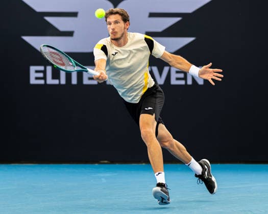 January 3, 2026, Brisbane, Qld, Australia: PABLO CARRENO BUSTA of Spain plays a forehand during his MenÃ¢â‚¬â ¢s Singles qualifying round match against MATTIA BELLUCCI of Italy at the Brisbane International. Brisbane Australia - ZUMAt173 20260103_zsp_t173_006 Copyright: xStephanexThomasx