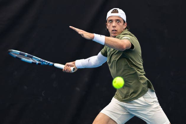 January 3, 2026, Brisbane, Qld, Australia: ARTHUR CAZAUX of France plays a forehand during his MenÃ¢â‚¬â ¢s Singles qualifying round match against MARTIN LANDALUCE at the Brisbane International. Brisbane Australia - ZUMAt173 20260103_zsp_t173_011 Copyright: xStephanexThomasx