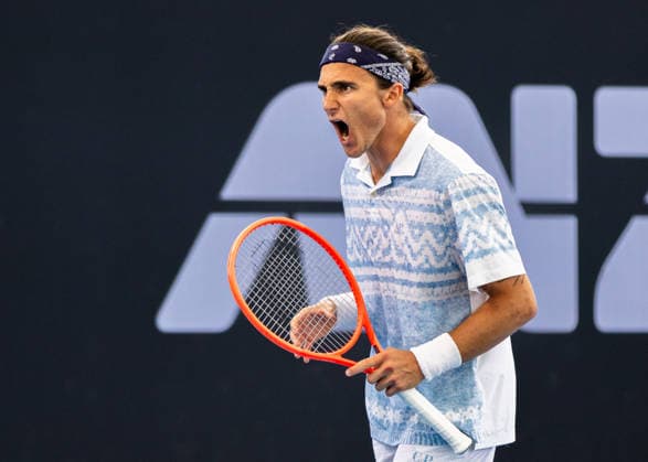 January 3, 2026, Brisbane, Qld, Australia: MATTIA BELLUCCI of Italy reacts during his MenÃ¢â‚¬â ¢s Singles qualifying round match against PABLO CARRENO BUSTA of Spain at the Brisbane International. Brisbane Australia - ZUMAt173 20260103_zsp_t173_013 Copyright: xStephanexThomasx
