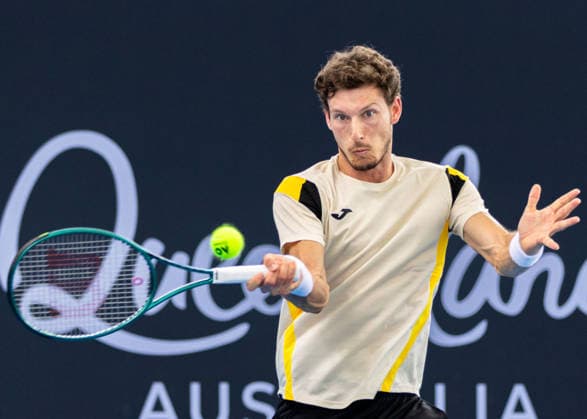 January 3, 2026, Brisbane, Qld, Australia: PABLO CARRENO BUSTA of Spain plays a forehand during his MenÃ¢â‚¬â ¢s Singles qualifying round match against MATTIA BELLUCCI of Italy at the Brisbane International. Brisbane Australia - ZUMAt173 20260103_zsp_t173_017 Copyright: xStephanexThomasx