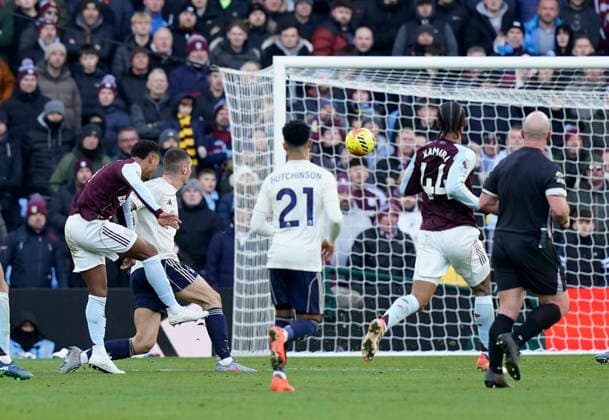 Birmingham, England, 3rd January 2026. Ollie Watkins of Aston Villa (l) scoring the first goal during the Aston Villa vs Nottingham Forest Premier League match at Villa Park, Birmingham. Picture credit should read: Andrew Yates Sportimage EDITORIAL USE ONLY. No use with unauthorised audio, video, data, fixture lists, club league logos or live services. Online in-match use limited to 120 images, no video emulation. No use in betting, games or single club league player publications. SPI_019_AY_Villa_Forest SPI-4426-0020