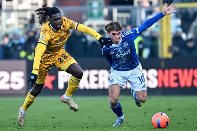 Cm Como 03 01 2026 - campionato di calcio Serie A Como-Udinese foto Cristiano Mazzi Image nella foto: Nico Paz-Oumar Solet 