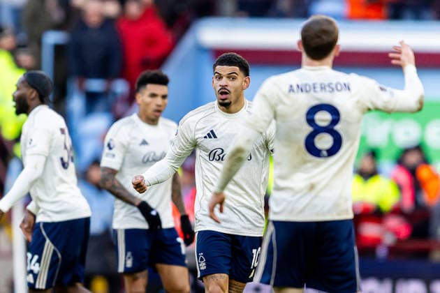 Aston Villa v Nottingham Forest, Premier League GOAL scores 2-1 Nottingham Forest midfielder Morgan Gibbs-White (10) scores and celebrates during the Premier League match between Aston Villa and Nottingham Forest at Villa Park, Birmingham, UK on 3 January 2026. Birmingham Villa Park West Midlands UK Editorial use only DataCo restrictions apply See www.football-dataco.com , Copyright: xManjitxNarotrax PSI-23516-0029
