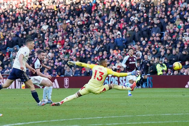 Birmingham, England, 3rd January 2026. John McGinn of Aston Villa scoring their third goal during the Aston Villa vs Nottingham Forest Premier League match at Villa Park, Birmingham. Picture credit should read: Andrew Yates Sportimage EDITORIAL USE ONLY. No use with unauthorised audio, video, data, fixture lists, club league logos or live services. Online in-match use limited to 120 images, no video emulation. No use in betting, games or single club league player publications. SPI_042_AY_Villa_Forest SPI-4426-0042