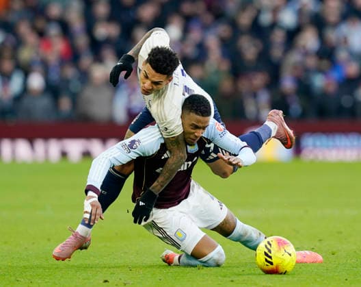 Birmingham, England, 3rd January 2026. Igor Jesus of Nottingham Forest tussles with Ezri Konsa of Aston Villa during the Aston Villa vs Nottingham Forest Premier League match at Villa Park, Birmingham. Picture credit should read: Andrew Yates Sportimage EDITORIAL USE ONLY. No use with unauthorised audio, video, data, fixture lists, club league logos or live services. Online in-match use limited to 120 images, no video emulation. No use in betting, games or single club league player publications. SPI_053_AY_Villa_Forest SPI-4426-0053