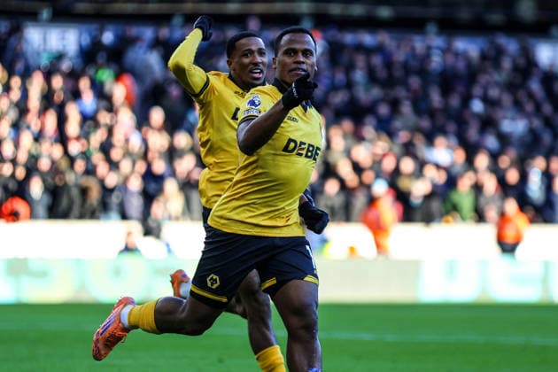 Jhon Arias (10 Wolves) celebrates scoring the first goal during the Premier League football match between Wolverhampton Wanderers and West Ham United at Molineux stadium in Wolverhampton, England Copyright: xNataliexMincher SPPx Sportspressphoto_SPR78346