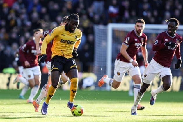 Wolverhampton, England, 3rd January 2026. Tolu Arokodare of Wolverhampton Wanderers breaks with the ball during the Wolverhampton Wanderers vs West Ham United Premier League match at Molineux, Wolverhampton. Picture credit should read: Gareth Evans Sportimage EDITORIAL USE ONLY. No use with unauthorised audio, video, data, fixture lists, club league logos or live services. Online in-match use limited to 120 images, no video emulation. No use in betting, games or single club league player publications. SPI_019_GE_WOL_vs_WHU SPI-4427-0019