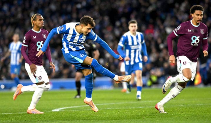 Yasin Ayari of Brighton fires in their second goal early in the second half during the Premier League match between Brighton and Hove Albion and Burnley at the American Express Stadium , Brighton , UK - 3rd January 2026 Brighton vs Burnley Premier League Football, Amex Stadium, Sussex, UK - 03 Jan 2026Brighton Amex Stadium Sussex United Kingdom Editorial use only. No merchandising. For Football images FA and Premier League restrictions apply inc. no internet mobile usage without FAPL license - for details contact Football Dataco  Copyright: xSimonxDack TPI Shutterstockx 16222248ag