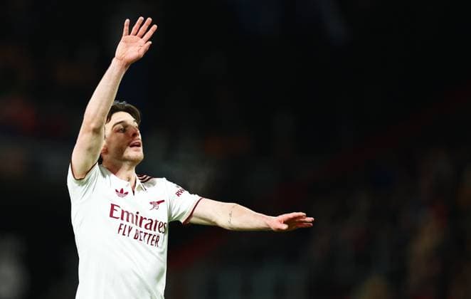 Declan Rice of Arsenal. AFC Bournemouth v Arsenal, Premier League, Football, Vitality Stadium, Bournemouth, UK - 03 Jan 2026Bournemouth Vitality Stadium United Kingdom EDITORIAL USE ONLY No use with unauthorised audio, video, data, fixture lists, club league logos or live services. Online in-match use limited to 120 images, no video emulation. No use in betting, games or single club league player publications. Copyright: xJamesxMarsh Shutterstockx 16220501av