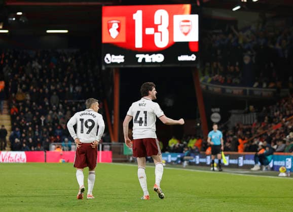 3rd January 2026, Bournemouth, Dorset, England; Premier League Football, AFC Bournemouth versus Arsenal; Declan Rice celebrates after scored his second goal for 3-1 in the 71st minutes  HongboxChen