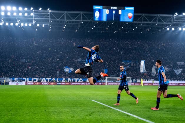 BERGAMO, ITALY - JANUARY 3: Giorgio Scalvini of Atalanta BC celebrates after scoring his team s first goal during the Serie A match between Atalanta BC and AS Roma at the New Balance Arena on January 3, 2026 in Bergamo, Italy. (Photo by Rene Nijhuis) SPO  Copyright: xRenexNijhuis