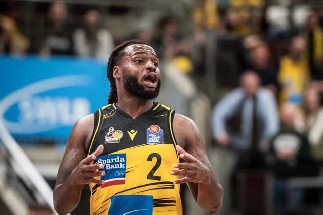 Traveon Buchanan (MHP RIESEN Ludwigsburg, 02) GER, MHP Riesen Ludwigsburg - MLP Academics Heidelberg, easycredit BBL, Basketball, Bundesliga, 14. Spieltag, Spielzeit 2025 2026, 03.01.2026 GER, MHP Riesen Ludwigsburg - MLP Academics Heidelberg, easycredit BBL, Basketball, Bundesliga, 14. Spieltag, Spielzeit 2025 2026, 03.01.2026 Ludwigsburg Copyright: xSandyxDinkelackerx EP_SDR