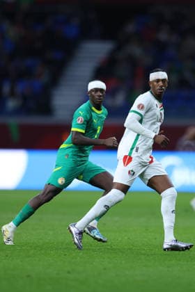 Tangier, Morocco - January 3: Habib Diarra of Senegal national team, Nationalteam and Ammar Taifour during the Africa Cup of Nations Round of 16 match between Senegal National team and Sudan at Ibn Batouta Stadium on January 3, 2026 in Tangier, Morocco. Senegal v Sudan - Round Of 16 - Africa Cup of Nations 2025 Copyright: xSFSIx