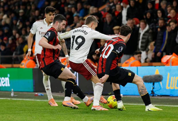 3rd January 2026, Bournemouth, Dorset, England; Premier League Football, AFC Bournemouth versus Arsenal; Leandro Trossard of Arsenal saves ball going out of play  HongboxChen