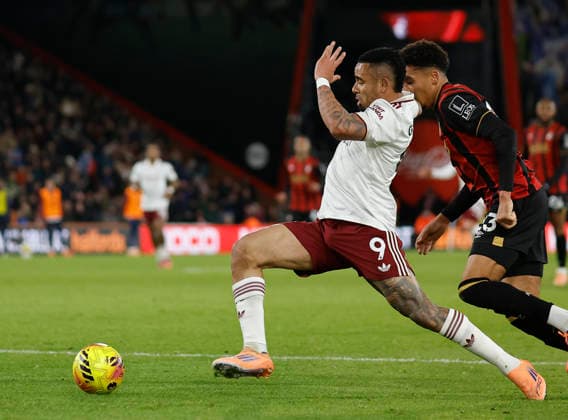 3rd January 2026, Bournemouth, Dorset, England; Premier League Football, AFC Bournemouth versus Arsenal; Gabriel Jesus of Arsenal breaks away from James Hill of Bournemouth  HongboxChen