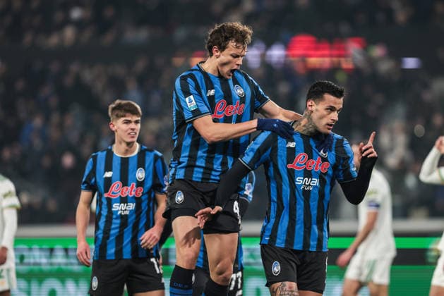 Atalanta BC V AS Roma - Serie A Gianluca Scamacca of Atalanta BC celebrates after scoring a goal during the Serie A football match between Atalanta BC and AS Roma in Bergamo, Italy, on January 3, 2026, at New Balance Arena. Bergamo Italy  Copyright: xEmanuelexComincinix originalFilename:comincini-atalanta260103_npKt7.jpg