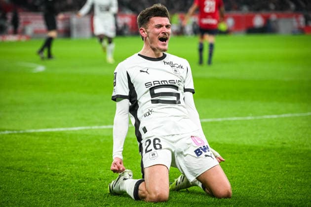 January 3, 2026, Villeneuve-D ascq, France, France: Quentin MERLIN of Rennes celebrates his goal during the Ligue 1 match between Lille OSC (LOSC) and Stade Rennais (Rennes) at Pierre Mauroy Stadium on January 03, 2026 in Villeneuve-d Ascq near Lille, France. Villeneuve-D ascq France - ZUMAm308 20260103_zsp_m308_008 Copyright: xMatthieuxMirvillex