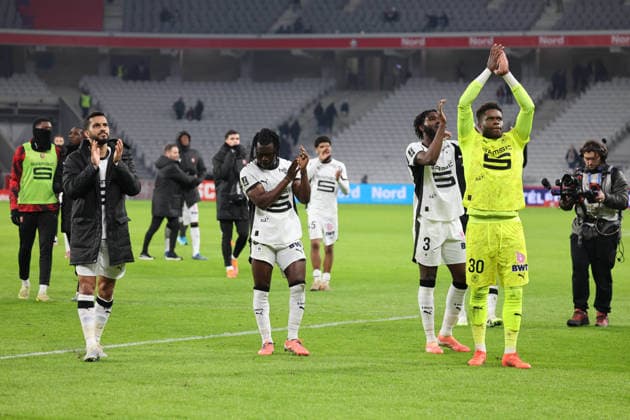 FOOTBALL : LOSC Lille vs Stade Rennais - Ligue 1 J17 - 03 01 2026 Joie des joueurs du Stade Rennais apres leur victoire lors du match LOSC Lille vs Stade Rennais, Ligue 1 J17, Decathlon Arena stade Pierre Mauroy, le 3 janvier 2026 - photo Laurent Sanson PsnewZ  Copyright: xLaurentxSANSONx xPsnewZx