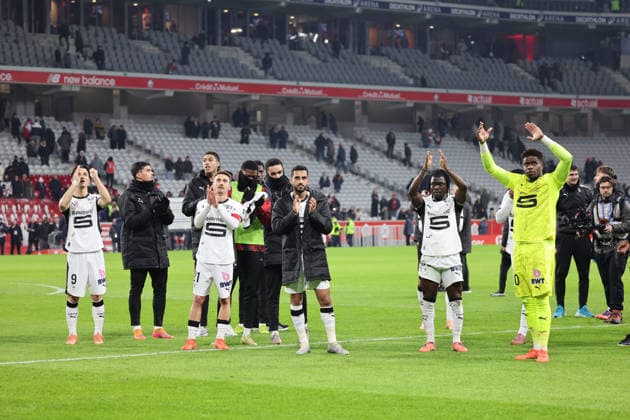 FOOTBALL : LOSC Lille vs Stade Rennais - Ligue 1 J17 - 03 01 2026 Joie des joueurs du Stade Rennais apres leur victoire lors du match LOSC Lille vs Stade Rennais, Ligue 1 J17, Decathlon Arena stade Pierre Mauroy, le 3 janvier 2026 - photo Laurent Sanson PsnewZ  Copyright: xLaurentxSANSONx xPsnewZx