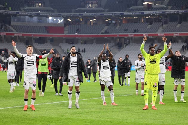 FOOTBALL : LOSC Lille vs Stade Rennais - Ligue 1 J17 - 03 01 2026 Joie des joueurs du Stade Rennais apres leur victoire lors du match LOSC Lille vs Stade Rennais, Ligue 1 J17, Decathlon Arena stade Pierre Mauroy, le 3 janvier 2026 - photo Laurent Sanson PsnewZ  Copyright: xLaurentxSANSONx xPsnewZx