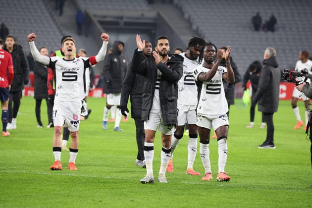 FOOTBALL : LOSC Lille vs Stade Rennais - Ligue 1 J17 - 03 01 2026 Joie des joueurs du Stade Rennais apres leur victoire lors du match LOSC Lille vs Stade Rennais, Ligue 1 J17, Decathlon Arena stade Pierre Mauroy, le 3 janvier 2026 - photo Laurent Sanson PsnewZ  Copyright: xLaurentxSANSONx xPsnewZx