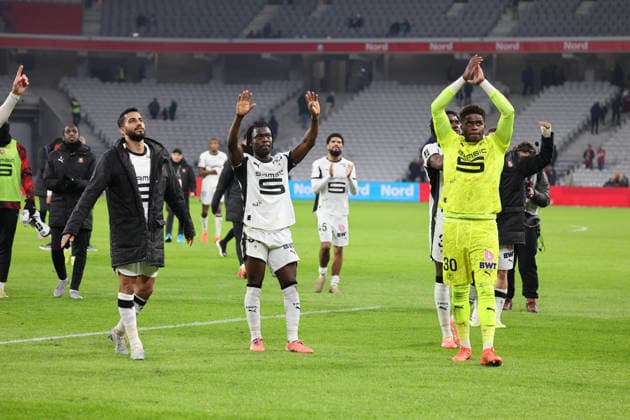FOOTBALL : LOSC Lille vs Stade Rennais - Ligue 1 J17 - 03 01 2026 Joie des joueurs du Stade Rennais apres leur victoire lors du match LOSC Lille vs Stade Rennais, Ligue 1 J17, Decathlon Arena stade Pierre Mauroy, le 3 janvier 2026 - photo Laurent Sanson PsnewZ  Copyright: xLaurentxSANSONx xPsnewZx