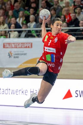 Handball Bundesliga Frauen, Saison 2025 2026 SV Union Halle-Neustadt vs.Buxtehuder SV Halle, Deutschland 03.Januar 2026: Im Bild:Lynn Molenaar (Halle) Halle Saale SWH Arena Sachsen-Anhalt Deutschland
