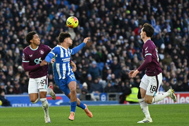 Brighton and Hove Albion v Burnley, Premier League Brighton And Hove Albion forward Charalampos Kostoulas (19and Burnley defender Bashir Humphreys (12) during the Premier League match between Brighton and Hove Albion and Burnley at the American Express Stadium, Brighton and Hove, UK on 3 January 2026. Brighton and Hove American Express Stadium East Sussex UK Editorial use only DataCo restrictions apply See www.football-dataco.com , Copyright: xPaulxBockingx PSI-23518-0046