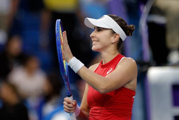 TENNIS UNITED CUP PERTH, Belinda Bencic of Switzerland celebrates after winning against Jasmine Paolini of Italy during the United Cup day three match between Italy and Switzerland at RAC Arena in Perth, Sunday, January 4, 2026. ( NO ARCHIVING, EDITORIAL USE ONLY PERTH WESTERN AUSTRALIA AUSTRALIA  Copyright: xRICHARDxWAINWRIGHTx 20260104117007510544
