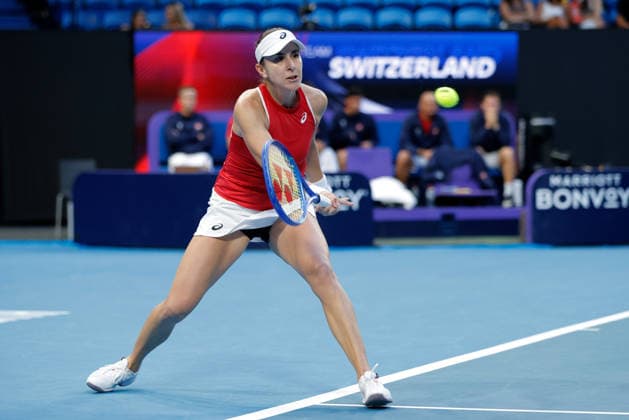 TENNIS UNITED CUP PERTH, Belinda Bencic of Switzerland in action against Jasmine Paolini of Italy during the United Cup day three match between Italy and Switzerland at RAC Arena in Perth, Sunday, January 4, 2026. ( NO ARCHIVING, EDITORIAL USE ONLY PERTH WESTERN AUSTRALIA AUSTRALIA  Copyright: xRICHARDxWAINWRIGHTx 20260104172880828961