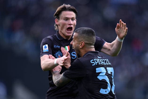 Dc Roma 04 01 2026 - campionato di calcio serie A Lazio-Napoli foto Domenico Cippitelli Image nella foto: esultanza gol Leonardo Spinazzola 