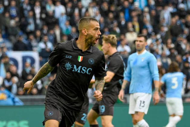Napoli s Leonardo Spinazzola celebrates after scoring the goal 0-1 during the Serie A Enilive soccer match between SS Lazio and SSC Napoli at the Rome s Olympic stadium, Italy - Sunday, January 04, 2026. - Soccer.  Copyright: xFabrizioxCorradetti LaPressex