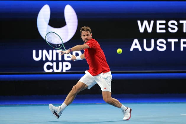 TENNIS UNITED CUP PERTH, Stan Wawrinka of Switzerland in action against Flavio Cobolli of Italy during the United Cup day three match between Italy and Switzerland at RAC Arena in Perth, Sunday, January 4, 2026. ( NO ARCHIVING, EDITORIAL USE ONLY PERTH WESTERN AUSTRALIA AUSTRALIA  Copyright: xRICHARDxWAINWRIGHTx 20260104110126890032