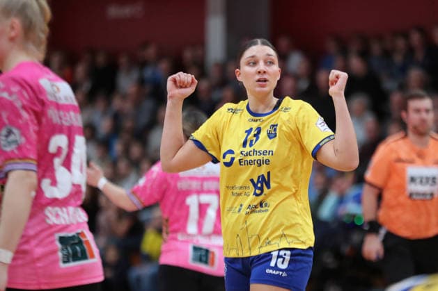 Handball, 2. Alsco HBF: HC Leipzig - Füchse Berlin; 04.01.2026 Laura Klocke (13, HC Leipzig) jubelt. 2. Alsco Handball Bundesliga Frauen, HBF, Saison 2025 2026, 12. Spieltag: HC Leipzig vs. Füchse Berlin am 04.01.2026 in der Sporthalle Brüderstraße Leipzig. Copyright: xBEAUTIFULxSPORTS JanxKaeferx