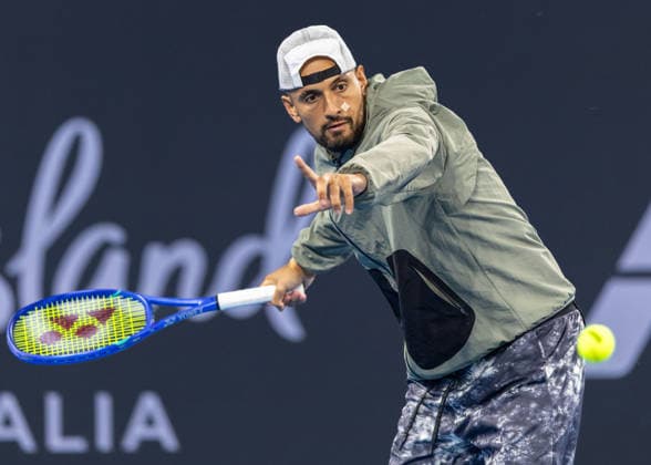 January 4, 2026, Brisbane, Qld, Australia: NICK KYRGIOS of Australia warms up before his MenÃ¢â‚¬â ¢s doubles round one match with THANASI KOKKINAKIS of Australia against MATTHEW EBDEN and RAJEEV RAM at the Brisbane International. Brisbane Australia - ZUMAt173 20260104_zsp_t173_084 Copyright: xStephanexThomasx