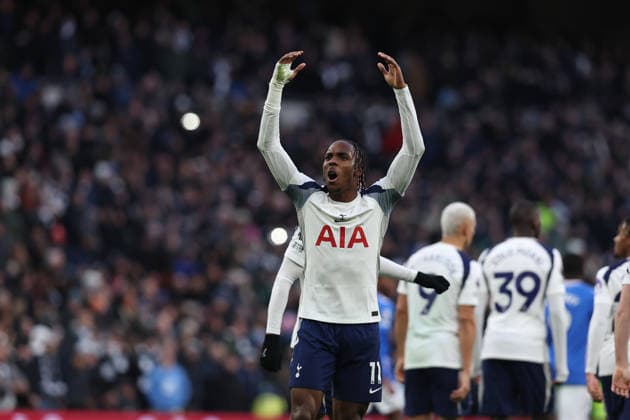 4th January 2026; Tottenham Hotspur Stadium, London, England; Premier League Football, Tottenham Hotspur versus Sunderland; Mathys Tel of Tottenham Hotspur celebrate their team goal by Ben Davies in the 32nd minute for 1-0  KatiexChan