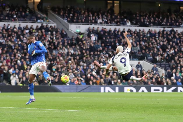 4th January 2026; Tottenham Hotspur Stadium, London, England; Premier League Football, Tottenham Hotspur versus Sunderland; Richarlison of Tottenham Hotspur attempts an acrobatic volley which goes wide  KatiexChan
