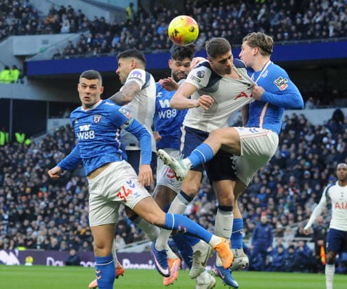 Football - 2025 2026 Premier League - Tottenham Hotspurs vs Sunderland - Tottenham Hotspur Stadium - Sunday 4th January 2026 Micky van de Ven of Tottenham has his shirt pulled. Granit Xhaka (left) 