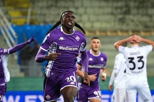 Fiorentina s Moise Kean celebrates after scoring the 1-0 goal for his team during the Serie A soccer match between Fiorentina and Cremonese at the Artemio Franchi Stadium in Florence, north Italy - Sunday, January 4, 2026 -  Copyright: xMassimoxPaolone LaPressex